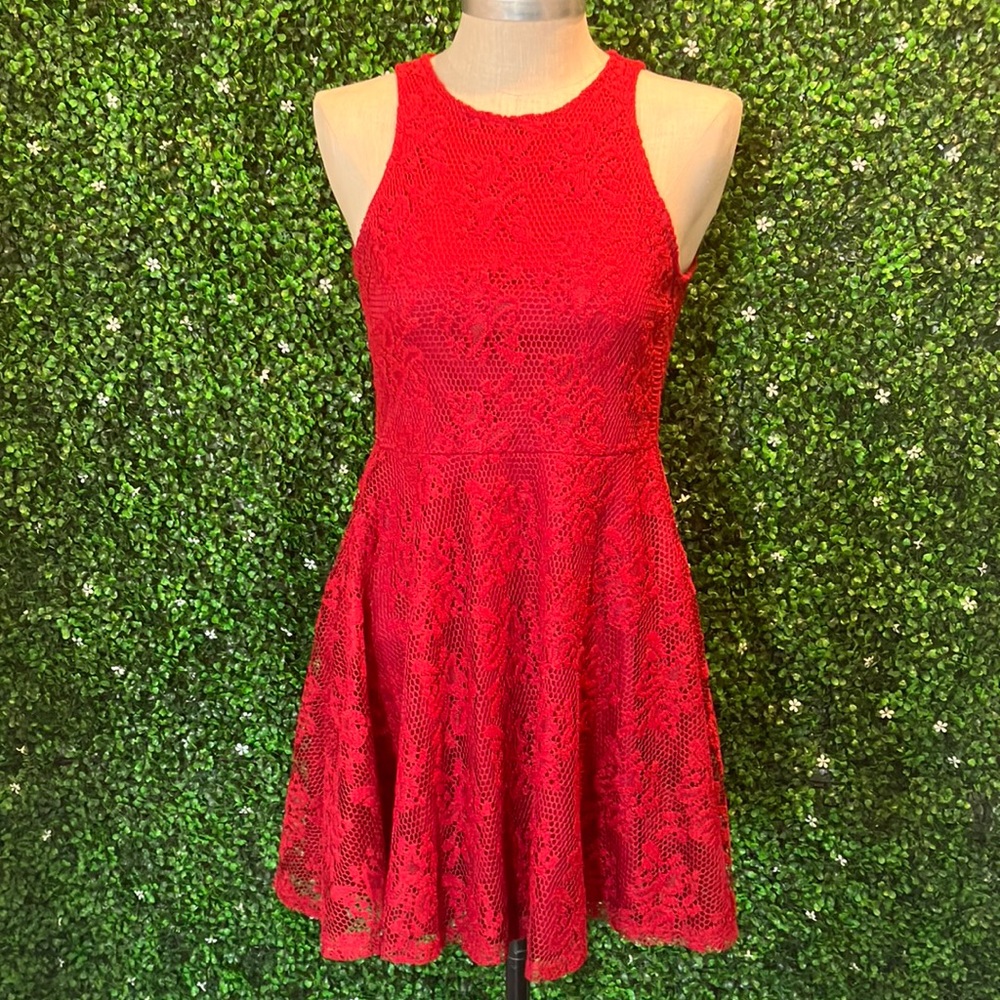 Easel Cherry Red Lace Dress Sz L